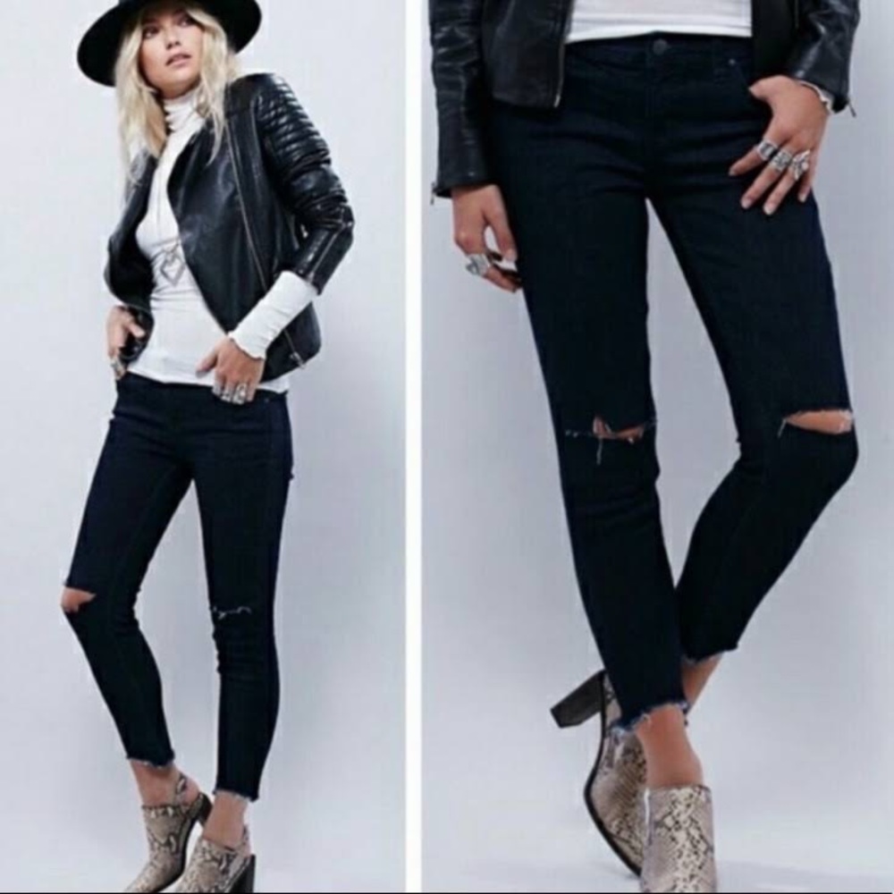 Free People black jeans ripped knees distressed skinny